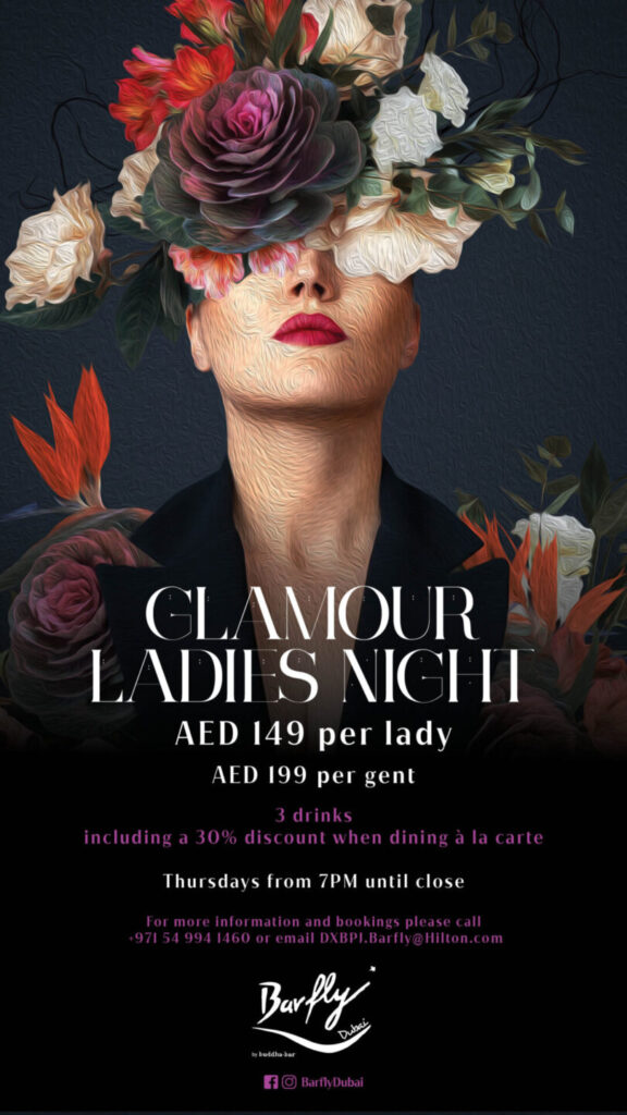 featured image glamour ladies night barfly by buddha bar hilton dubai palm jumeirah ladies night