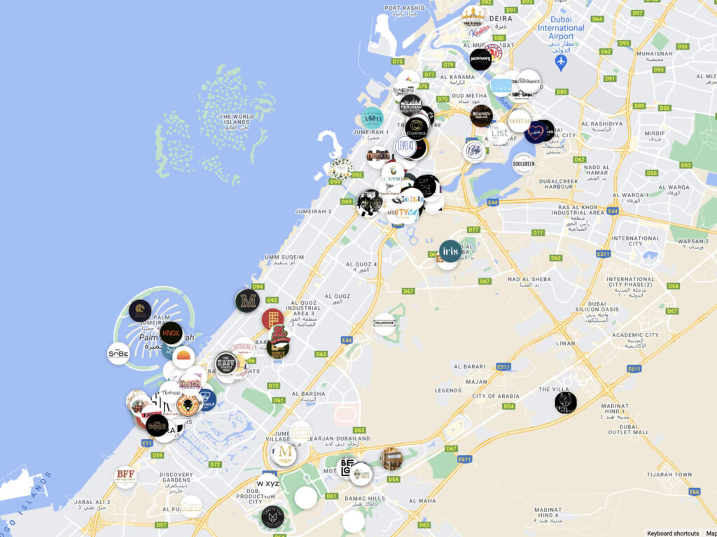 Original map showing the location and distribution of ladies nights across the city of Dubai